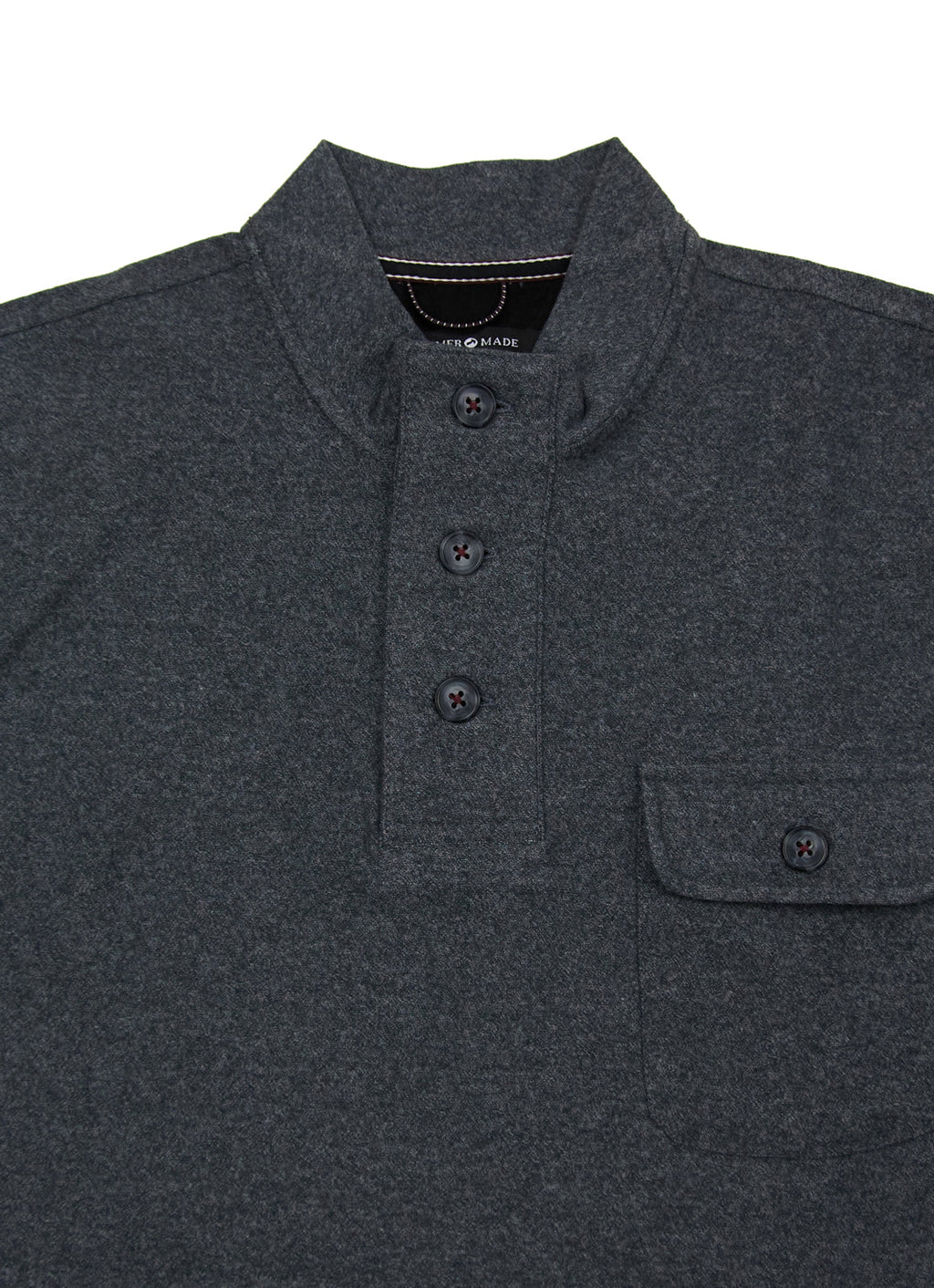 Cotton-Modal Pullover — 3-Button Collar, Chest Pocket, Elastic Waistband & Cuffs