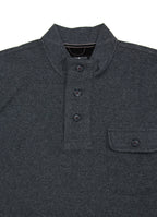 Cotton-Modal Pullover — 3-Button Collar, Chest Pocket, Elastic Waistband & Cuffs