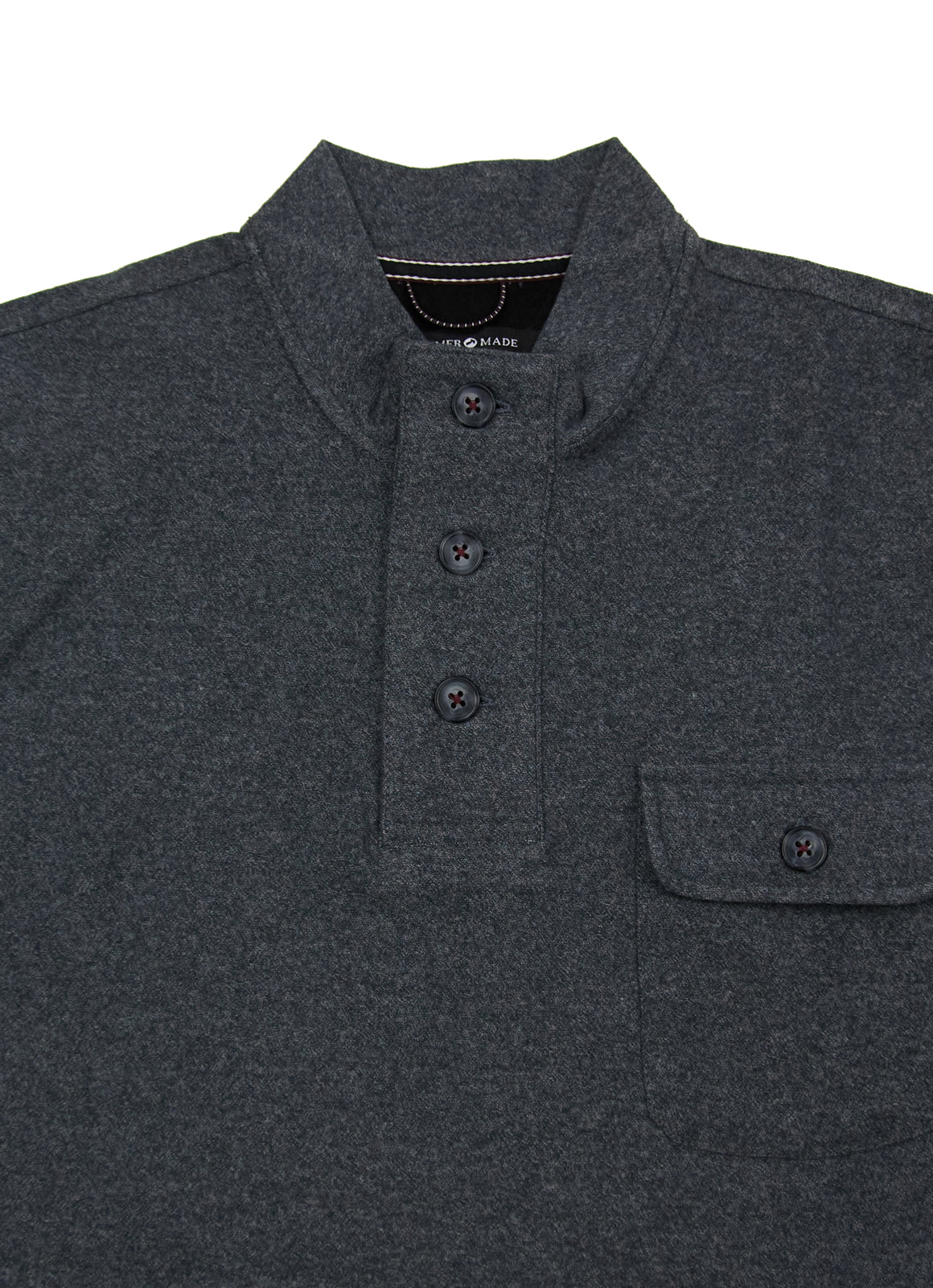 Cotton-Modal Pullover — 3-Button Collar, Chest Pocket, Elastic Waistband & Cuffs