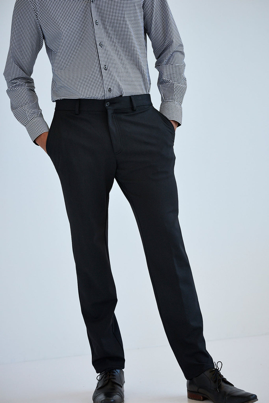 European Stretch Dress Pant — Subtle Stripe, Tailored Silhouette, All-Day Flexibility