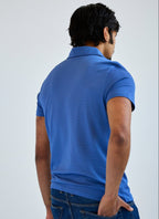 Pebble Jacquard Stretch Polo — Metal-Rimmed Buttons, Tonal Inner Yoke, Bungee Locker Loop