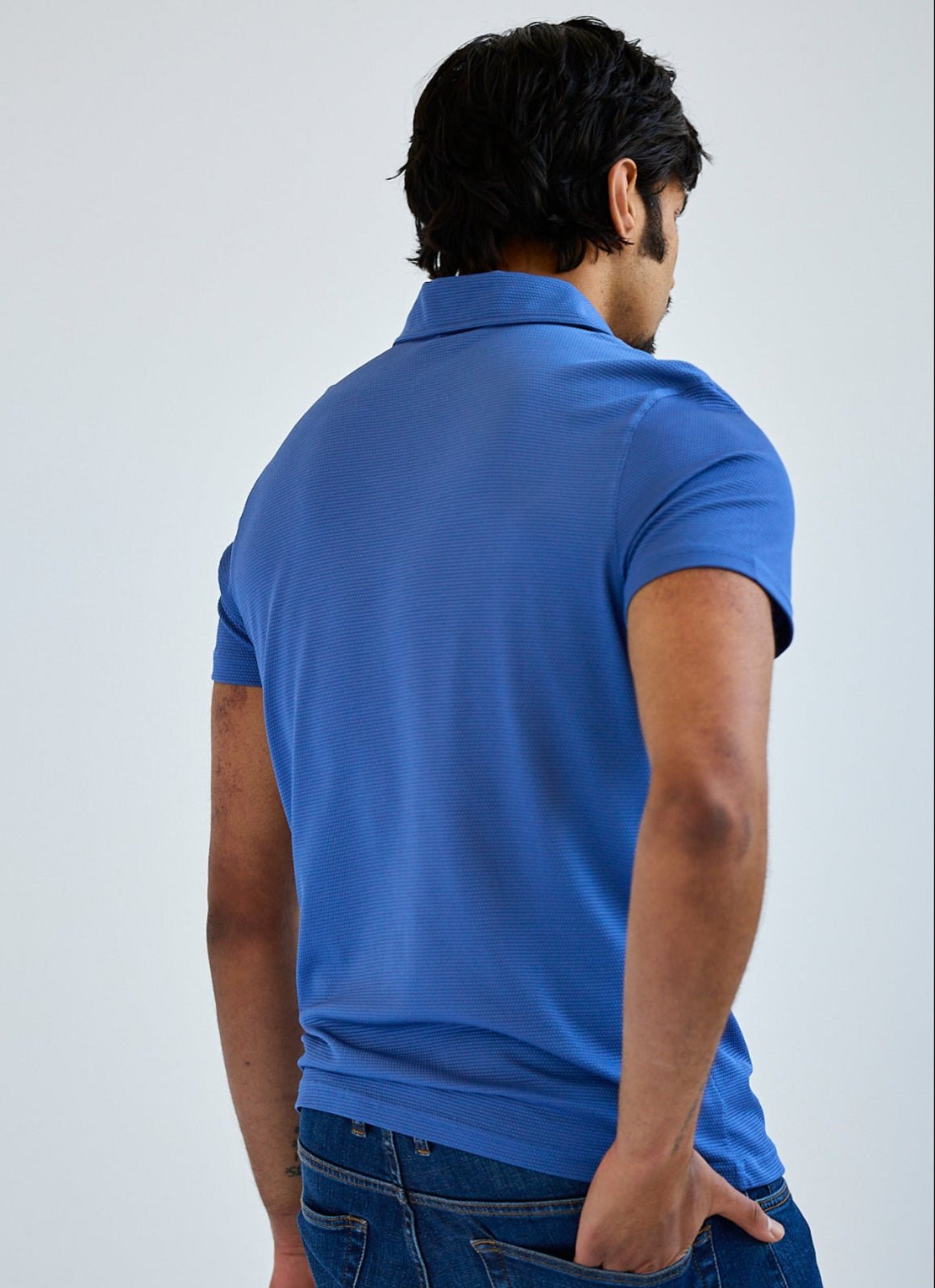 Pebble Jacquard Stretch Polo — Metal-Rimmed Buttons, Tonal Inner Yoke, Bungee Locker Loop