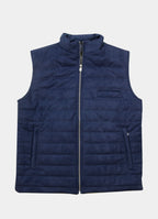Navy Vegan Suede Vest — European Craftsmanship, Contrasting Interior Lining, Metal Zip Pull