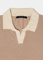 Split Neck Knit Polo — Two-Toned Sweater Knit, Collared Design, 100% Cotton