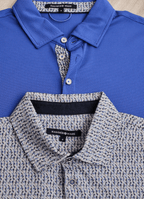 Short Sleeve Stretch Polo — Circle Pattern, Soft Smooth Fabric, Metal-Rimmed Buttons