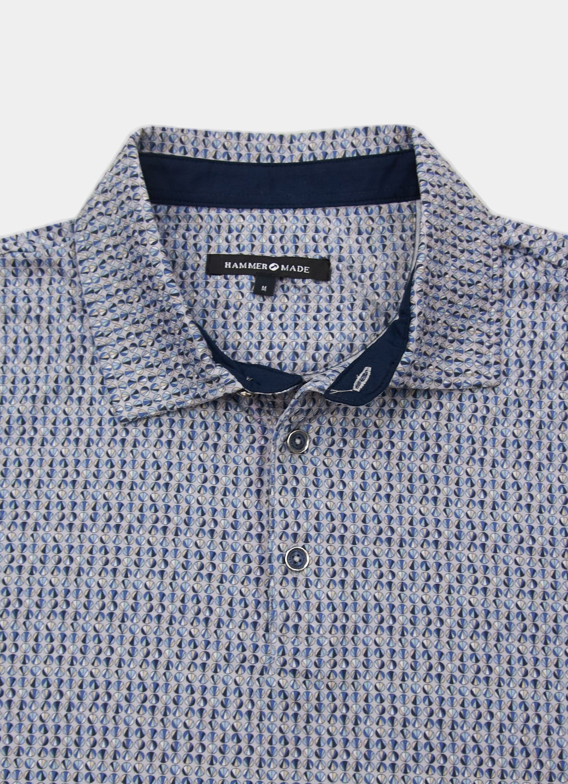 Short Sleeve Stretch Polo — Circle Pattern, Soft Smooth Fabric, Metal-Rimmed Buttons