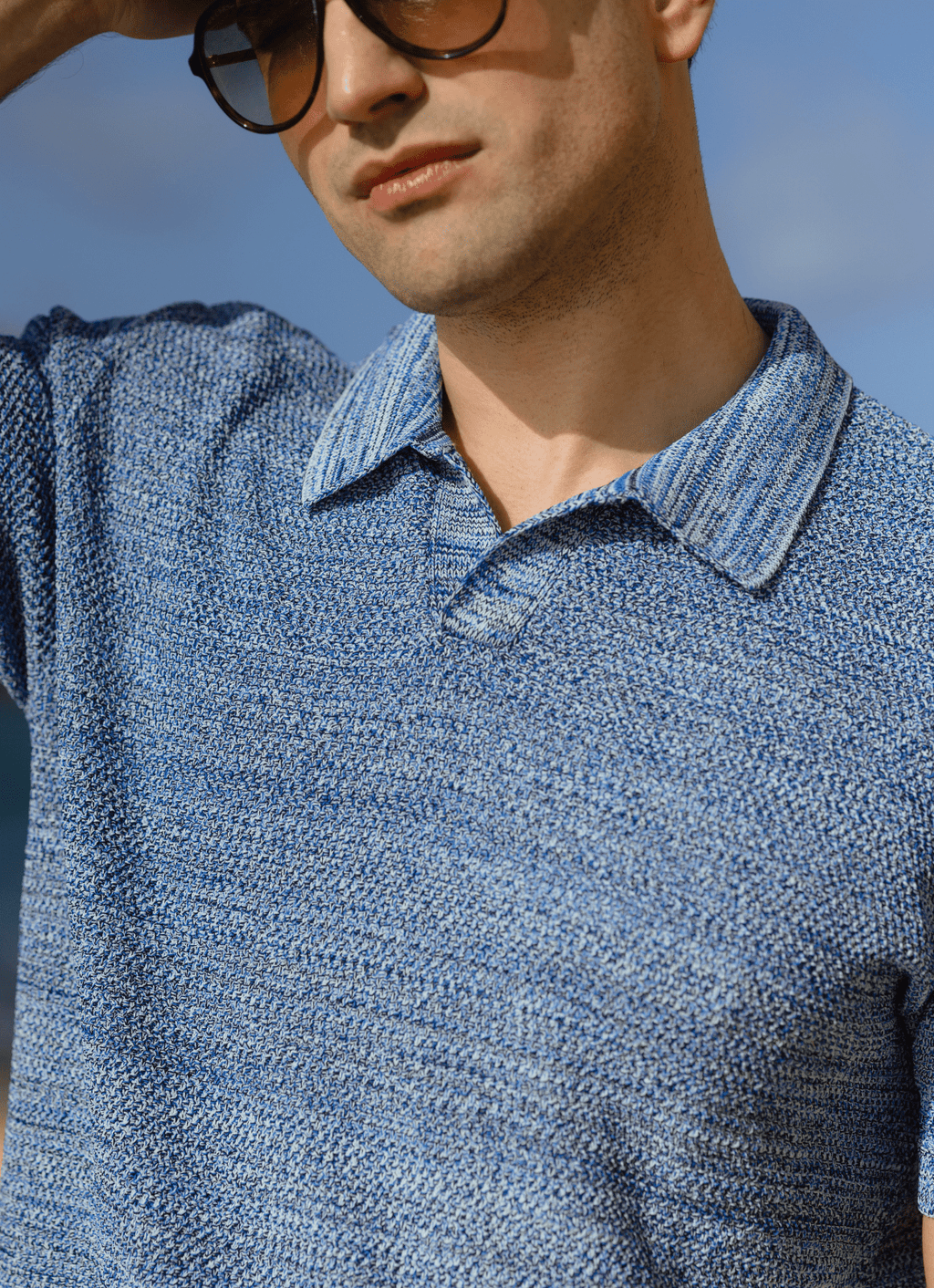 Split Neck Knit Polo — Viscose-Nylon Blend, Refined Neckline, Versatile Smart-Casual Style