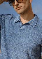 Split Neck Knit Polo — Viscose-Nylon Blend, Refined Neckline, Versatile Smart-Casual Style
