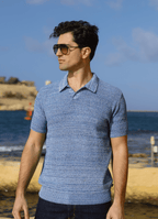 Split Neck Knit Polo — Viscose-Nylon Blend, Refined Neckline, Versatile Smart-Casual Style