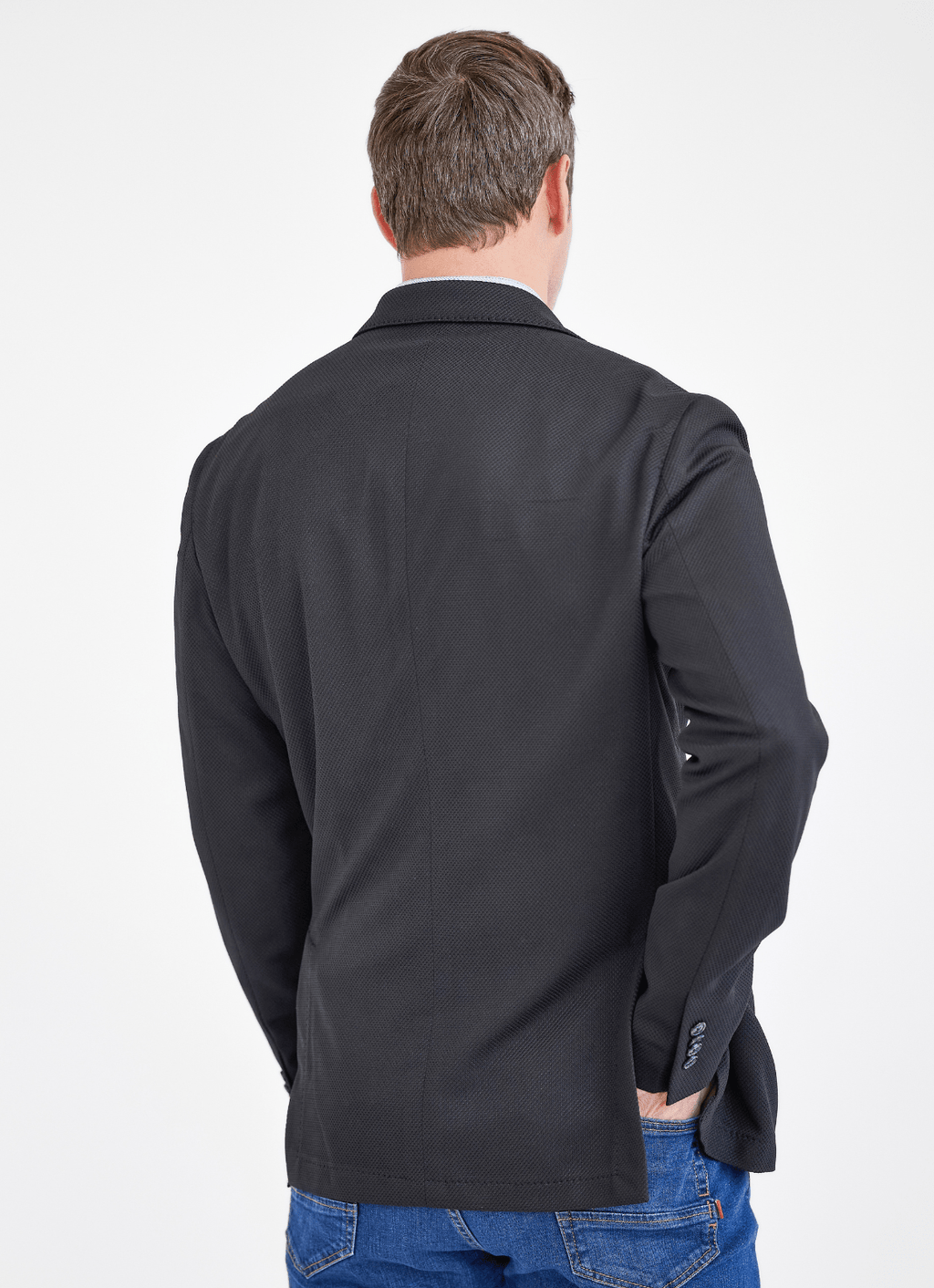 Tailored Sport Coat in Black — Stretch Fabric, Phone Pocket, Notched Lapel, Side Vents