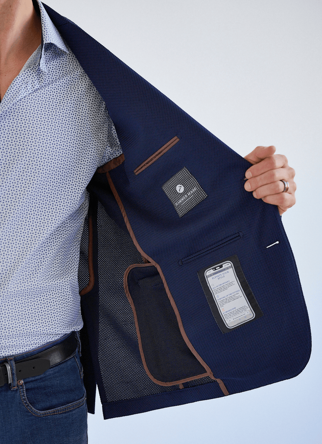 Tailored Sport Coat in Navy — Stretch Fabric, Phone Pocket, Notched Lapel, Side Vents