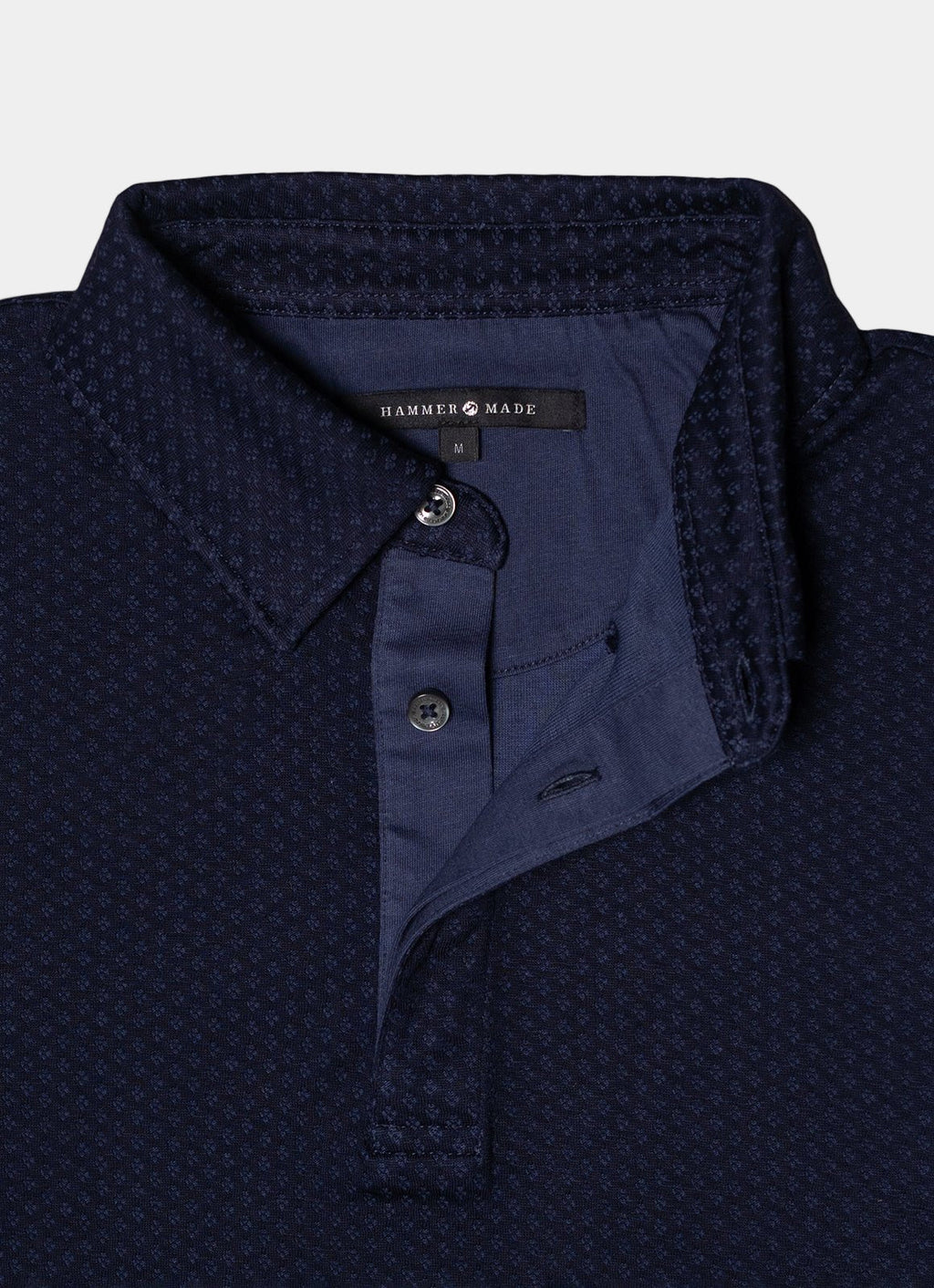 Long Sleeve Knit Polo in Navy — Micro Texture Pattern, Organic Cotton-Lyocell Blend