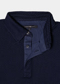 Long Sleeve Knit Polo in Navy — Micro Texture Pattern, Organic Cotton-Lyocell Blend