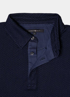 Long Sleeve Knit Polo in Navy — Micro Texture Pattern, Organic Cotton-Lyocell Blend