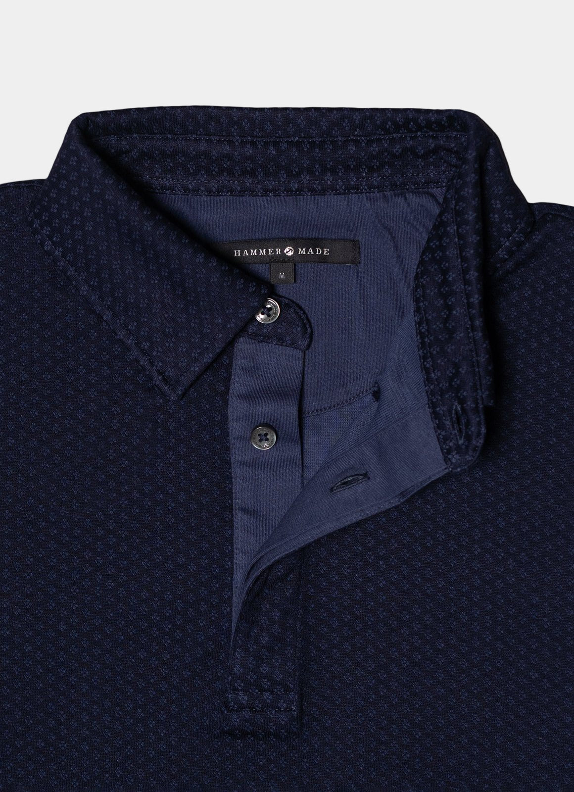 Long Sleeve Knit Polo in Navy — Micro Texture Pattern, Organic Cotton-Lyocell Blend