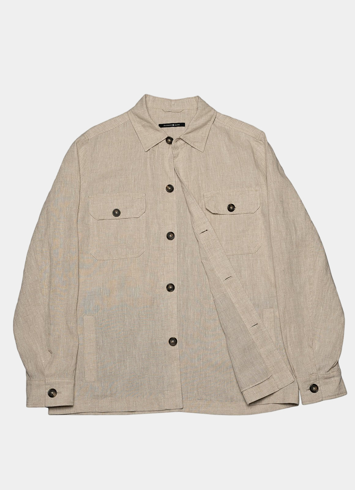 Washed Linen Overshirt — Spread Collar, Double Flap Chest Pockets, Relaxed Fit