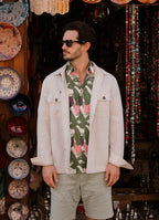 Washed Linen Overshirt — Spread Collar, Double Flap Chest Pockets, Relaxed Fit