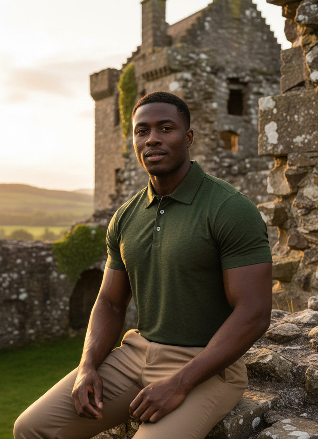 Short Sleeve Stretch Polo — Soft Textured Fabric, Metal-Rimmed Buttons, All-Day Comfort