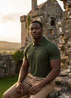 Short Sleeve Stretch Polo — Soft Textured Fabric, Metal-Rimmed Buttons, All-Day Comfort