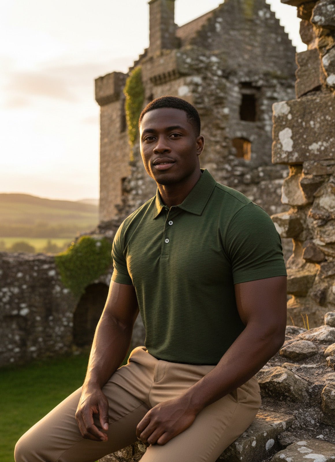 Short Sleeve Stretch Polo — Soft Textured Fabric, Metal-Rimmed Buttons, All-Day Comfort