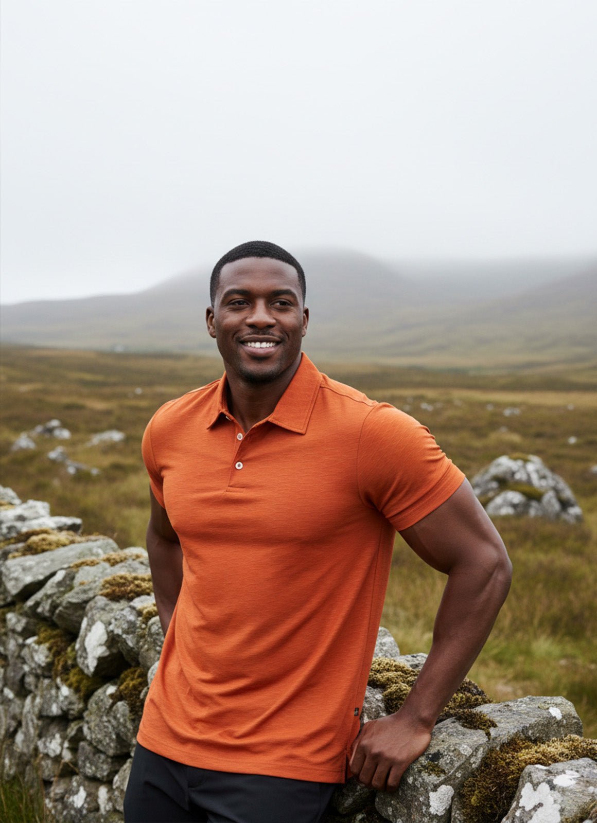 Short Sleeve Stretch Polo — Soft Textured Fabric, Metal-Rimmed Buttons, All-Day Comfort
