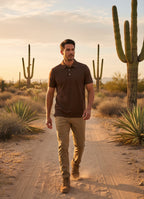 Short Sleeve Stretch Polo — Soft Textured Fabric, Metal-Rimmed Buttons, All-Day Comfort