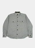 Grey & Green Plaid Sherpa-Lined Flannel Jacket — Double Chest Pockets, Lightweight Warmth