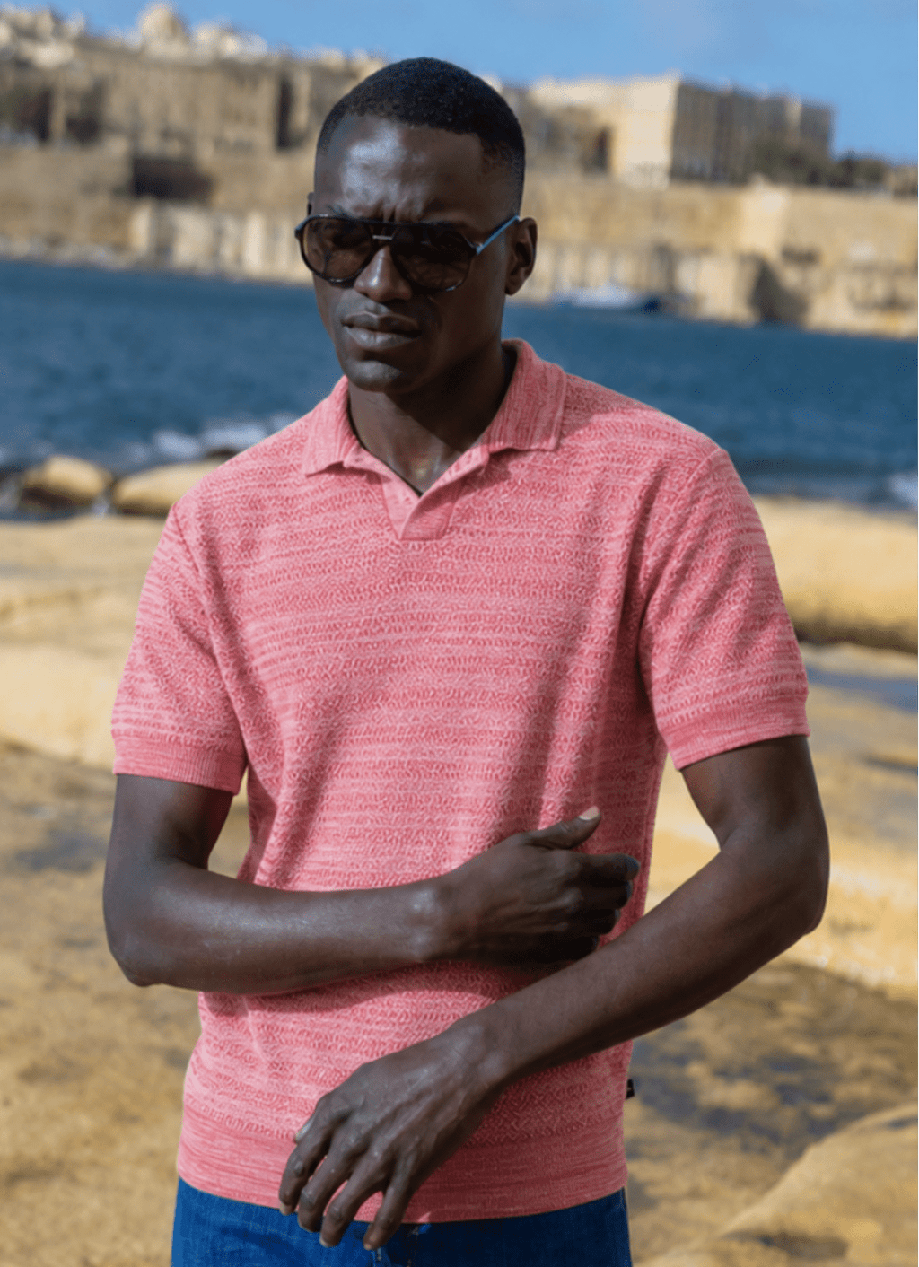 Split Neck Knit Polo — Premium Cotton-Modal Blend, Refined Neckline, Versatile Smart-Casual Style