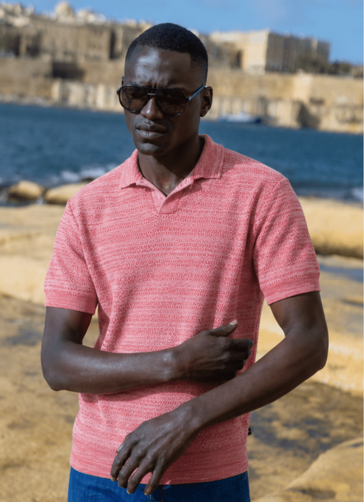 Split Neck Knit Polo — Premium Cotton-Modal Blend, Refined Neckline, Versatile Smart-Casual Style