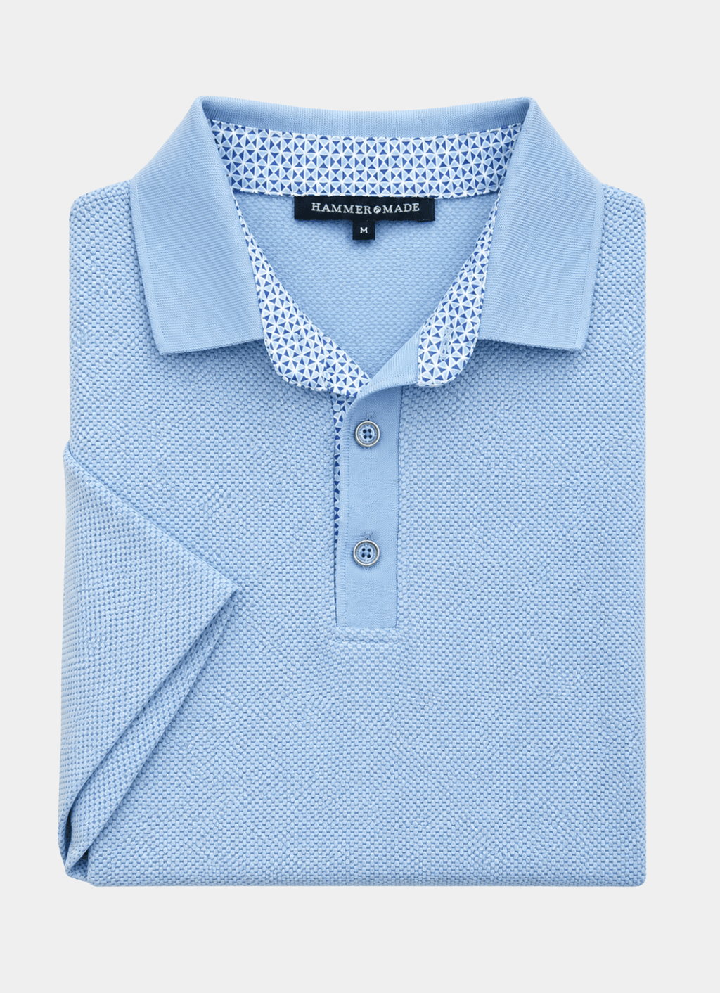 Pebble Jacquard Stretch Polo — Geometric Contrast Inner Collar Detail, Metal-Rimmed Buttons