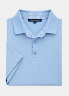 Pebble Jacquard Stretch Polo — Geometric Contrast Inner Collar Detail, Metal-Rimmed Buttons