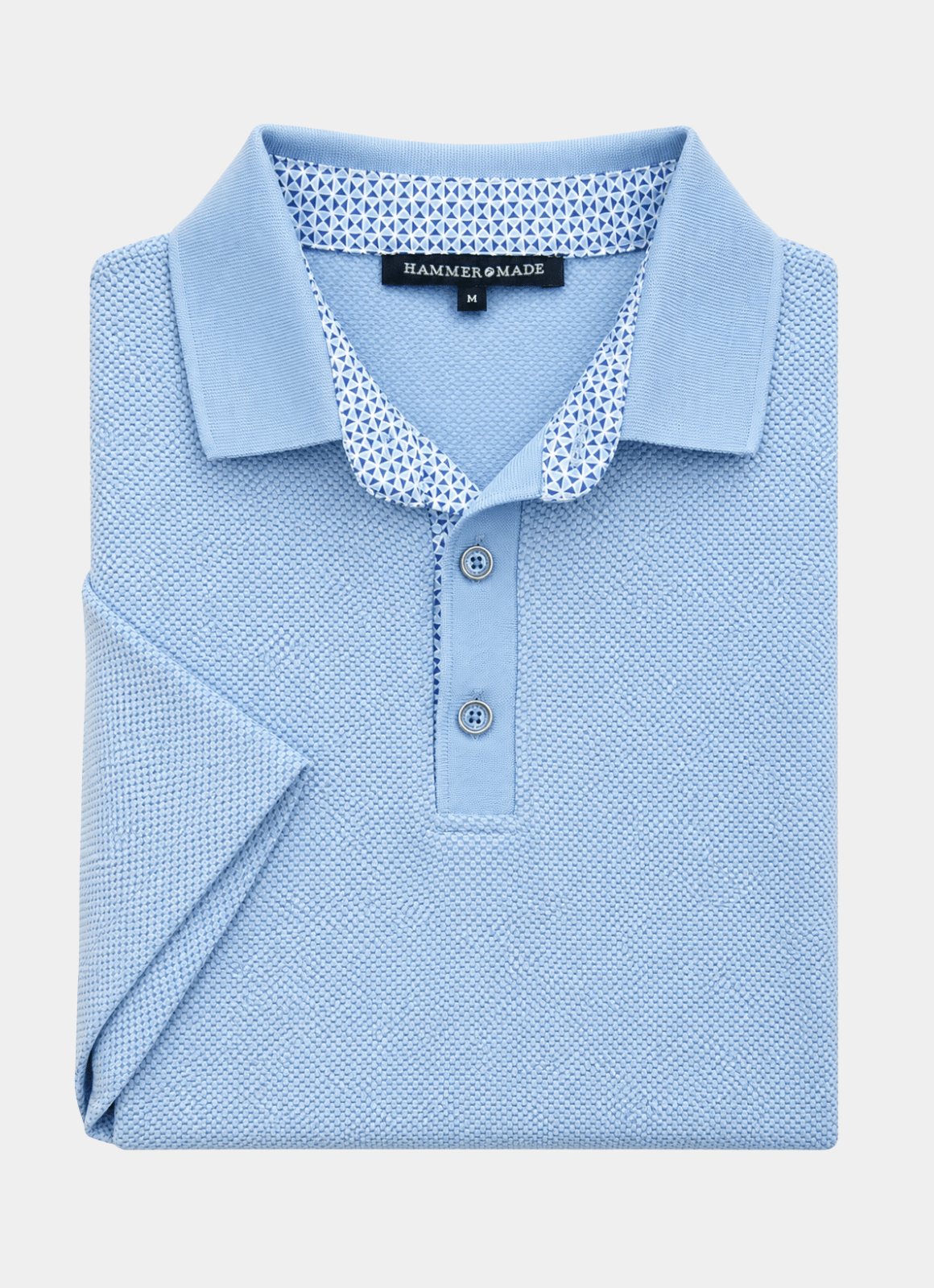 Pebble Jacquard Stretch Polo — Geometric Contrast Inner Collar Detail, Metal-Rimmed Buttons