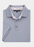 Pebble Jacquard Stretch Polo — Hexagon Contrast Inner Collar Detail, Metal-Rimmed Buttons