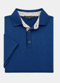 Pebble Jacquard Stretch Polo — Geometric Contrast Inner Collar Detail, Metal-Rimmed Buttons