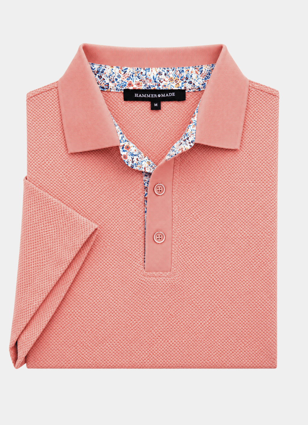 Pebble Jacquard Stretch Polo — Floral Contrast Inner Collar Detail, Metal-Rimmed Buttons