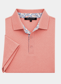 Pebble Jacquard Stretch Polo — Floral Contrast Inner Collar Detail, Metal-Rimmed Buttons