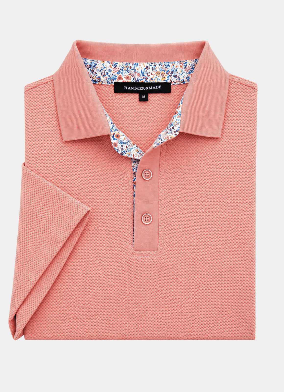 Pebble Jacquard Stretch Polo — Floral Contrast Inner Collar Detail, Metal-Rimmed Buttons