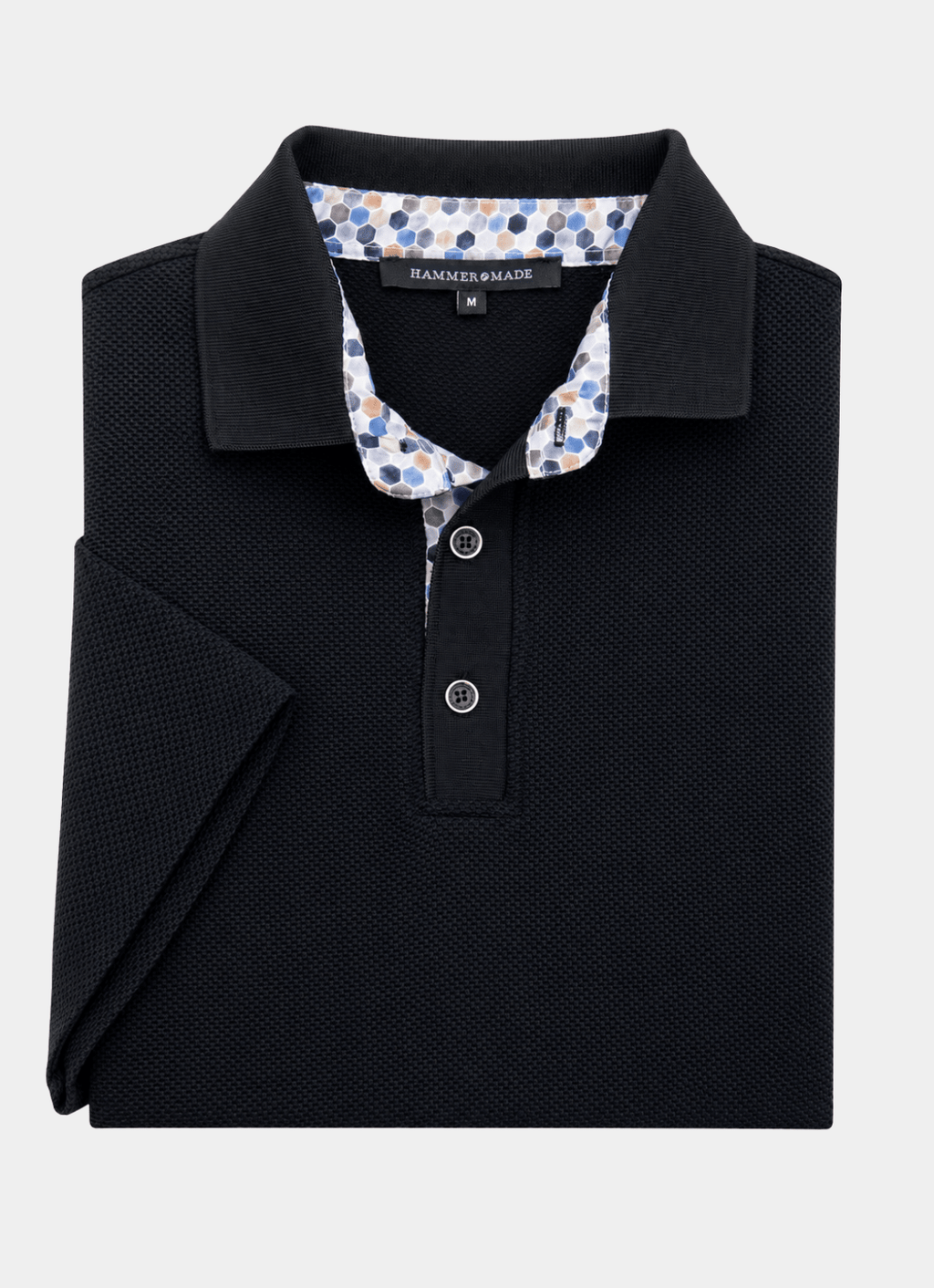 Pebble Jacquard Stretch Polo — Hexagon Contrast Inner Collar Detail, Metal-Rimmed Buttons