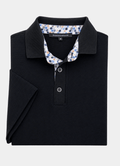 Pebble Jacquard Stretch Polo — Hexagon Contrast Inner Collar Detail, Metal-Rimmed Buttons