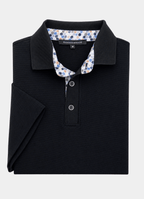 Pebble Jacquard Stretch Polo — Hexagon Contrast Inner Collar Detail, Metal-Rimmed Buttons