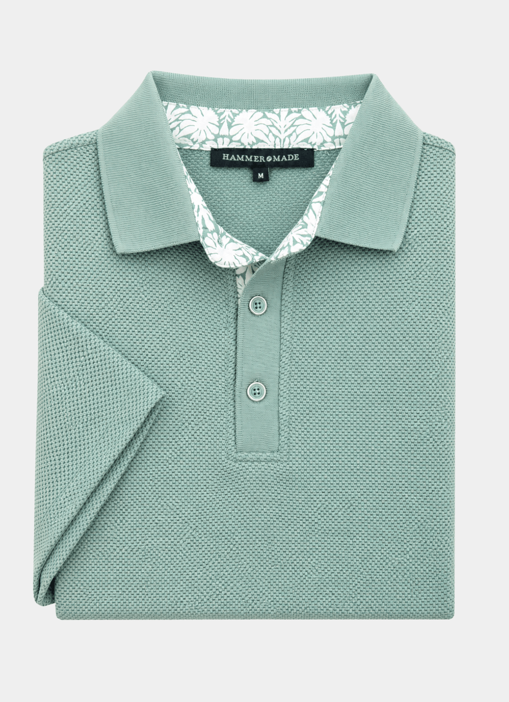 Pebble Jacquard Stretch Polo — Leafy Contrast Inner Collar Detail, Metal-Rimmed Buttons