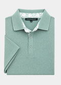 Pebble Jacquard Stretch Polo — Leafy Contrast Inner Collar Detail, Metal-Rimmed Buttons