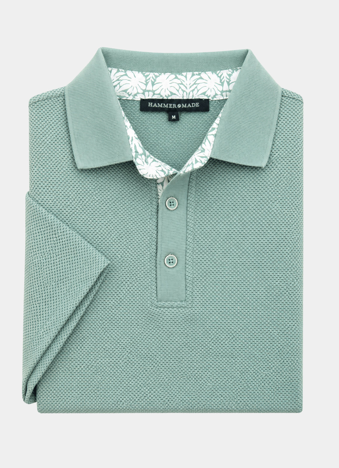Pebble Jacquard Stretch Polo — Leafy Contrast Inner Collar Detail, Metal-Rimmed Buttons