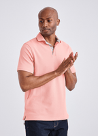 Pebble Jacquard Stretch Polo — Floral Contrast Inner Collar Detail, Metal-Rimmed Buttons