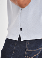 Pebble Jacquard Stretch Polo — Hexagon Contrast Inner Collar Detail, Metal-Rimmed Buttons