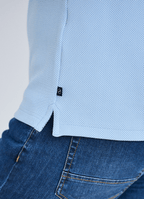 Pebble Jacquard Stretch Polo — Geometric Contrast Inner Collar Detail, Metal-Rimmed Buttons