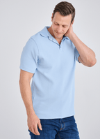 Pebble Jacquard Stretch Polo — Geometric Contrast Inner Collar Detail, Metal-Rimmed Buttons