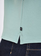 Pebble Jacquard Stretch Polo — Leafy Contrast Inner Collar Detail, Metal-Rimmed Buttons