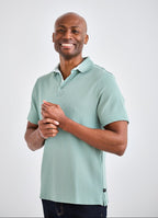 Pebble Jacquard Stretch Polo — Leafy Contrast Inner Collar Detail, Metal-Rimmed Buttons