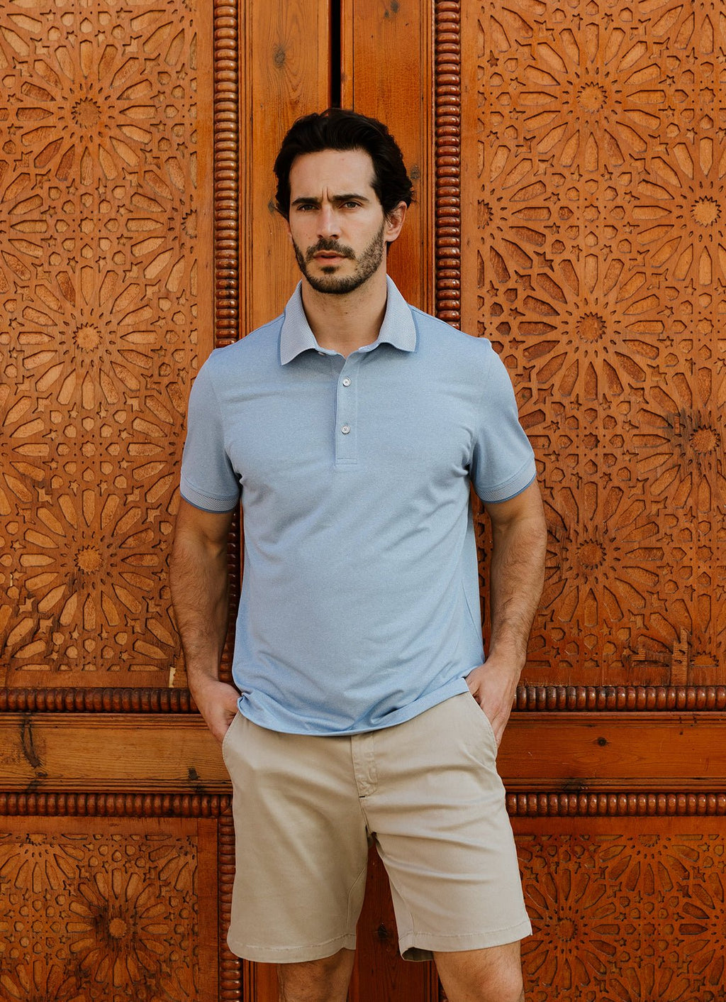 Short Sleeve Polyester Tech Knit Polo — Pique Knit Collar & Cuff, Tonal Yoke, Metal Buttons